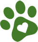 Green paw icon with heart.