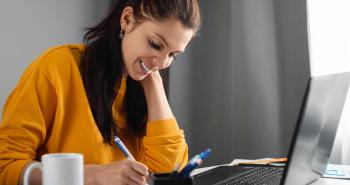 Woman enjoying an online class