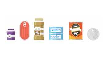 Illustration of various canned foods.