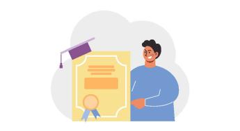 Illustration of man holding diploma.
