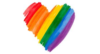 Painting of a rainbow colored heart.