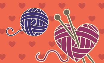 Illustration of crochet yarn and needles.