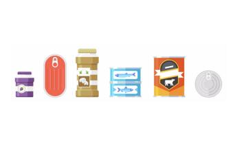 Illustration of various canned foods.
