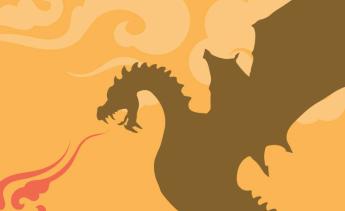 Illustration of dragon blowing fire.