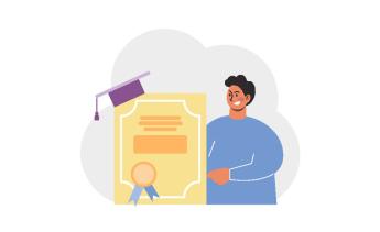 Illustration of man holding diploma.