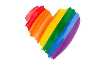 Painting of a rainbow colored heart.