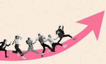 Illustration of people running along an arrow.