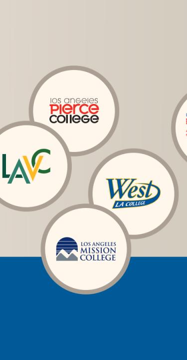 College logos in a circle with a gray and blue background