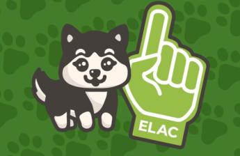husky next to an elac number 1 sign