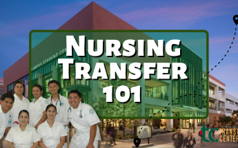 Nursing Transfer 101 title with group of nursing students on the bottom left corner
