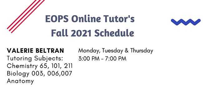 EOPS Tutoring Schedule