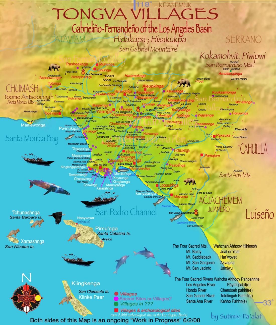 Map of Tongva villages in the Los Angeles region created by Sutimiv Pa'alat