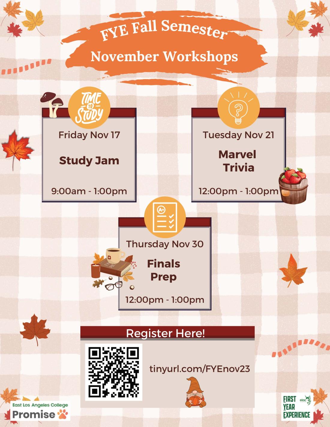 FYE November Workshops