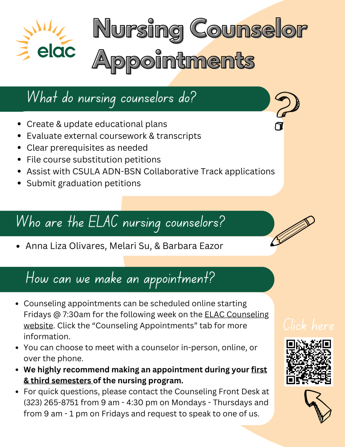 Information and Details about how to meet with a nursing counselor