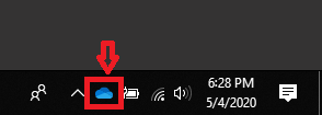 OneDrive shown in system tray 