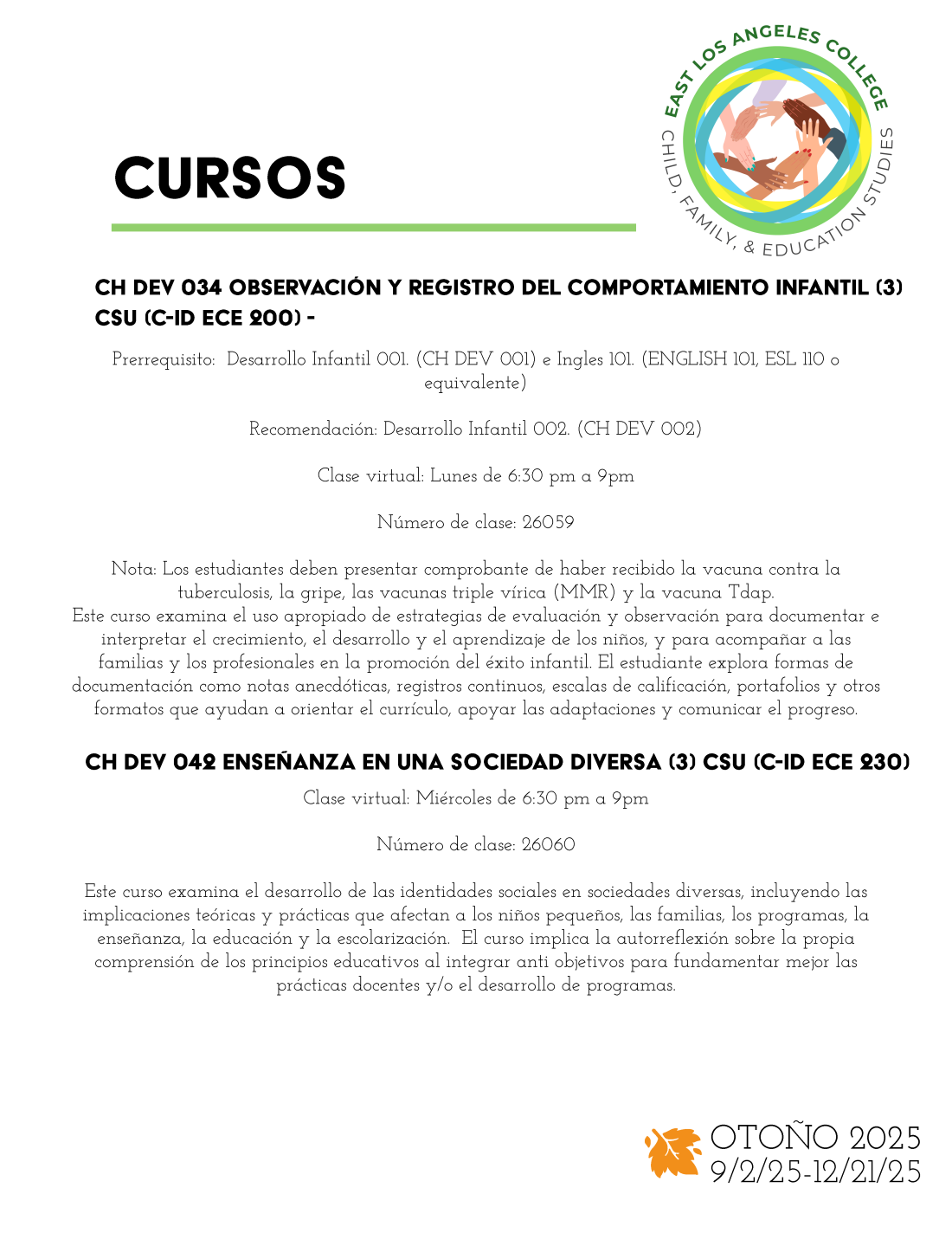 Classes in Spanish Fall 2
