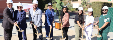 (From Left to Right: Interim Vice Chancellor Leigh Sata, Interim ELAC President Monte Perez, LACCD Trustee David Vela, LACCD Interim Chancellor Alberto J. Román, LACCD Board President Nichelle Henderson, ELAC Administration of Justice Student Alexis Hernandez, ELAC Nursing Student Melissa Badillo, & ELAC Respiratory Therapy Student Moises Garcia)