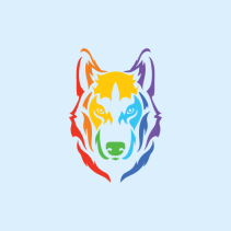 Rainbow husky logo.