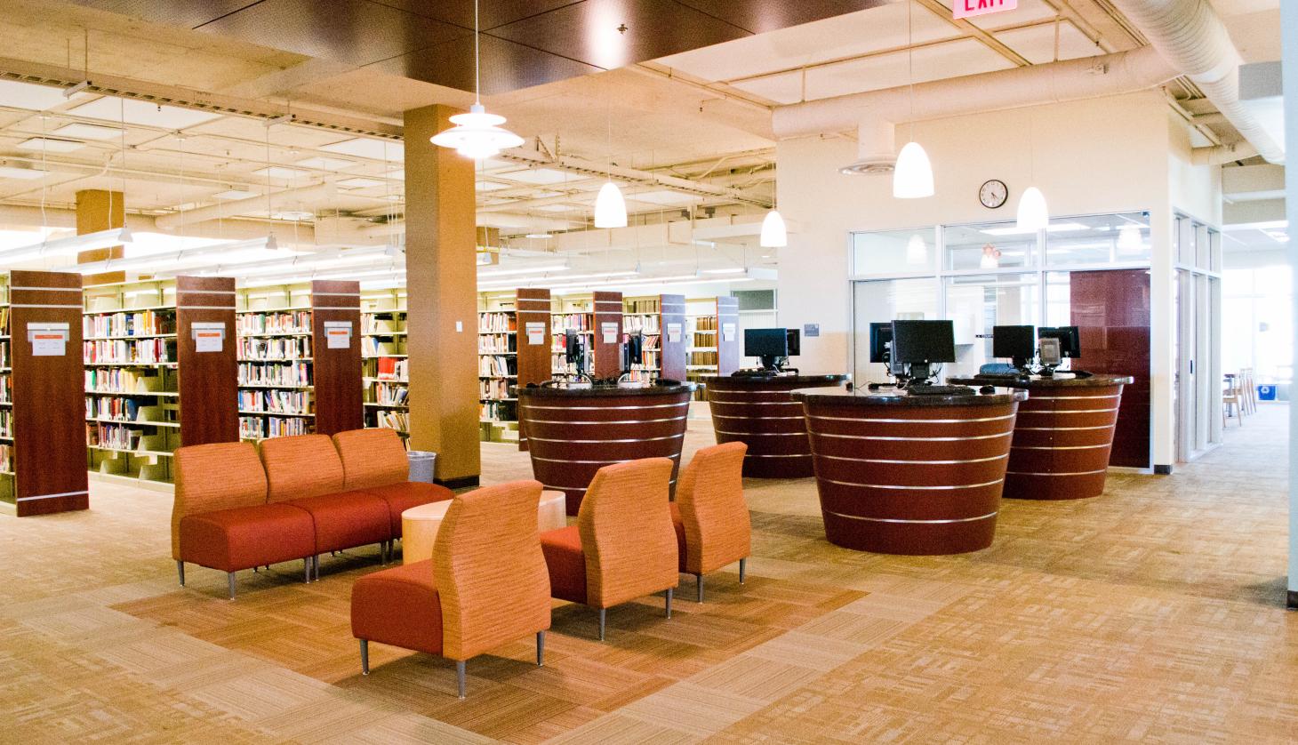 Seating area and stand up stations on the second floor