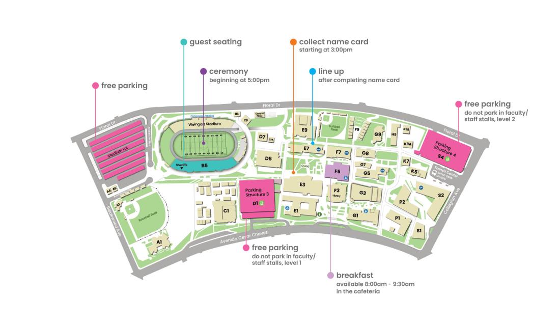 Map showing key areas for graduation day.